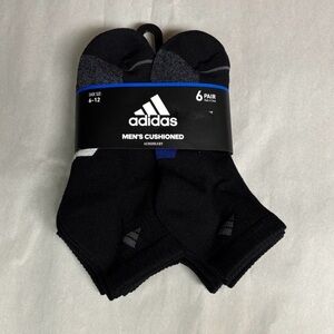 New Adidas Socks Men’s 6 Pair Black Cushion Aeroready Quarter Activewear Casual